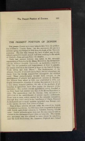 The Present Position of Zionism.