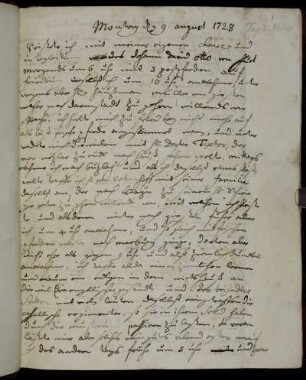 Montag [...] 9 August 1728 [Tag der Abreise]