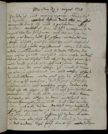 Montag [...] 9 August 1728 [Tag der Abreise]