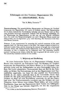 Erfahrungen mit dem Torsions-Magnetometer Gfz der Askaniawerke, Berlin