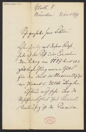 Brief an Ludwig Strecker  und B. Schott's Söhne : 02.11.1899