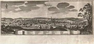 Marienberg : Matthäus Merian. Stadtansicht Marienberg. Kupferstich, 18,7 x 51,2 cm