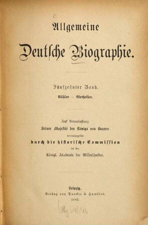 Allgemeine Deutsche Biographie, 15. Kähler - Kircheisen