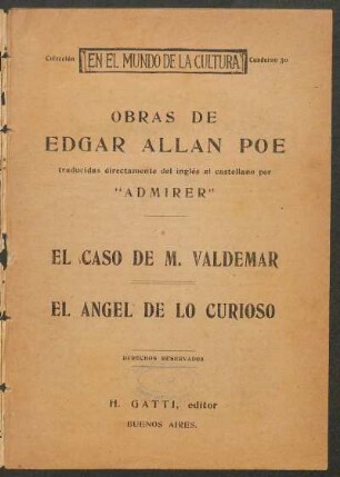 1928003000: Obras de Edgar Allan Poe : el caso de M. Valdemar