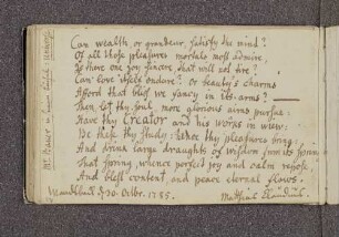Matthias Claudius. – Incipit: "Can wealth, or grandeur, satisfy the mind?" (Henry Baker, The universe). – Wandsbek, 30.10.1785