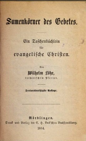 Samenkörner des Gebetes : ein Taschenbüchlein für evangelische Christen