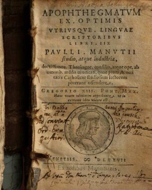 Apophthegmatum ex optimis, utriusque linguae scriptoribus libri IIX