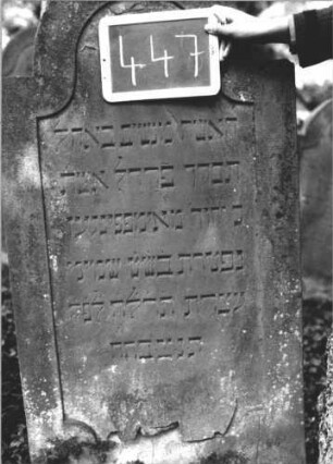 Grabstein 447 (Index: 99895636) Material: Sandstein Zustand: gut Maße HxBxT: 133x66x10 cm Beschreibung: Stele mit eingezogenem Rundbogenabschluss: Grabstein 447 (2)