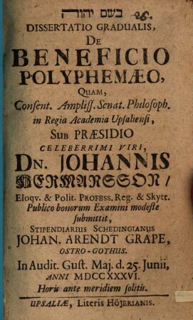 Diss. grad. de beneficio polyphemaeo