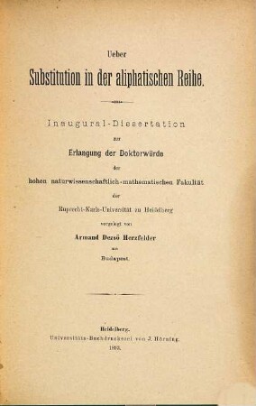Ueber Substitution in der aliphatischen Reihe