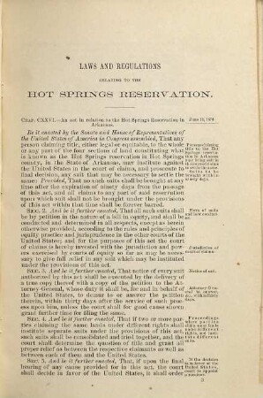 Laws, Regulations, etc., relating to the Hot Springs Reservation, Arkansas : Department of the Interior, 1883