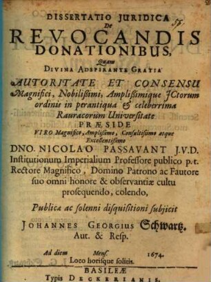 Diss. iur. de revocandis donationibus