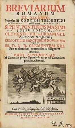 Breviarium Romanum Ex Decreto Concilii Tridentini restitutum : In Quatuor Anni Tempora divisum, [4]. Pars autumnalis