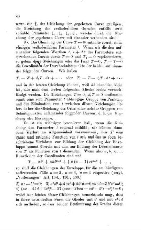 Enveloppe einer Curve, deren Gleichung einen veränderlichen Parameter enthält. Beispiele: Enveloppe von ... = c; Parallelcurve eines Kegelschnitts.