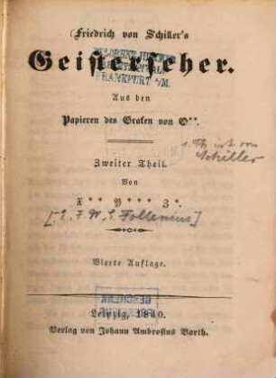 Friedrich von Schillers Geisterseher : aus den Papieren des Grafen von O**, 2