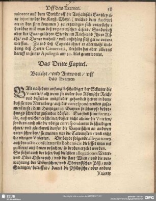 Das Dritte Capitel. Bericht, und Antwort uff das Examen