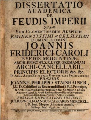 Dissertatio Academica De Feudis Imperii