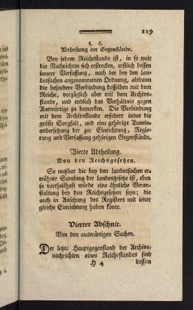 119-134, Vierter Abschnitt: Von Actenverzeichnissen über auswärtige Sachen - Fünfter Abschnitt: Von Urkundenverzeichnissen