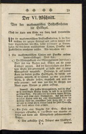 Der VI. Abschnitt. Von den mathematischen Beschaffenheiten der Erdkugel.