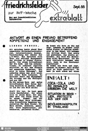 [19]88,Sept.: Friedrichsfelder Extrablatt