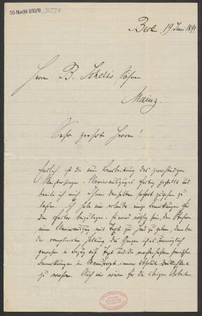 Brief an B. Schott's Söhne : 19.06.1891