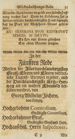 Jn der Fünfften Rede Werden der Allerdurchlauchtigsten Groß-Eltern und Eltern vortreffliche Tugend-Crempel erzehlet ...