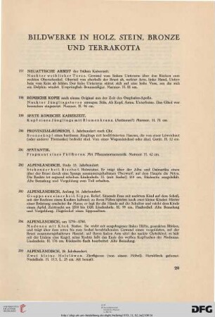 IV Bildwerke in Holz, Stein, Bronze und Terrakotta (Nr. 197-272)