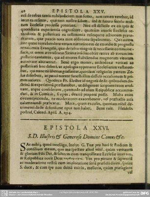 Epistola XXVI. S. D. Illustris & Generose Domine Comes & [et]c.