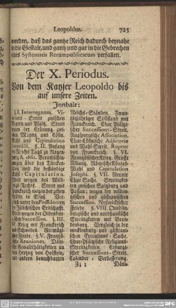 Der X. Periodus. Von dem Kayser Leopoldo bis auf unsere Zeiten