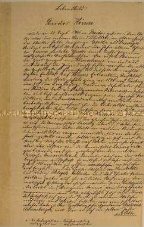Handschrift "Lebensbild von Theodor Körner", beigefügt Zeitungsanzeige über eine Aufführung des Historienspiels "Von der Wiege bis zu seinem Heldentode"; um 1913