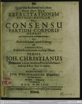 Exercitationem de consensu partium corporis humani ad circulationem accommodatam