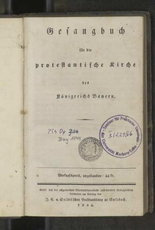 Gesangbuch für die protestantische Kirche des Königreichs Bayern