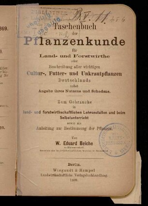 Taschenbuch der Pflanzenkunde für Land- und Forstwirthe