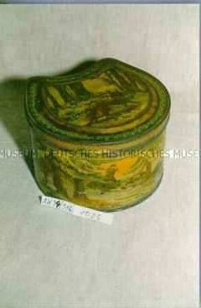 Blechdose, hufeisenförmig, für Gebäck "CARR UND CO. BISCUIT MANUFACTURERS CARLISLE" (Abbildung eins Fuchses im Wald)