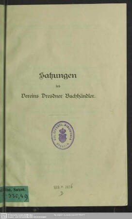 Satzungen des Vereins Dresdner Buchhändler