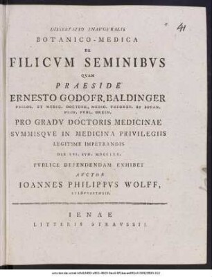 Dissertatio Inavgvralis Botanico-Medica De Filicvm Seminibvs