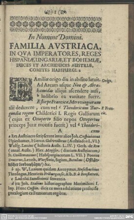 Familia Austriaca, In Qua Imperatores, Reges Hispaniae, Ungariae, Et Bohemiae, Duces Et Archiduces Austriae, Comites Habspurgi