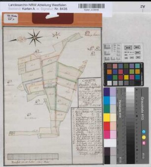 Eickum (Herford) Teilung der Sprekelnheide mit Register 1776 90 rh. Ruten = 13,4 cm 36 x 26 kol. Zeichnung Graf Spez.Verz. Markenkarten XIV Nr. 2