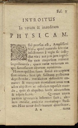 Introitus In veram & inauditam Physicam