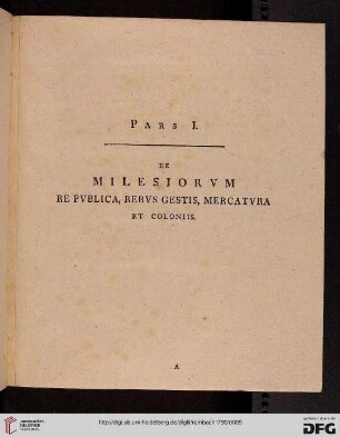 Pars I: De Milesiorvm re publica, rebvs gestis, mercatvra et coloniis