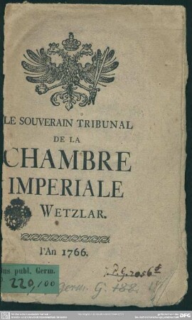 Le Souverain Tribunal De La Chambre Imperiale Wetzlar