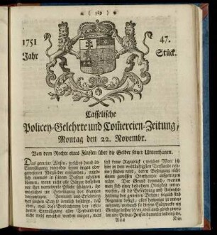 47. Stueck, Montag den 22. Novembr. 1751