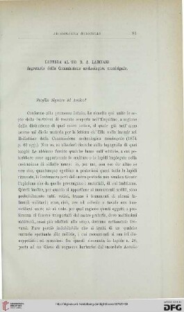 3: Lettera al Sig. R. A. Lanciani Segretario della Commissione archeologica municipale