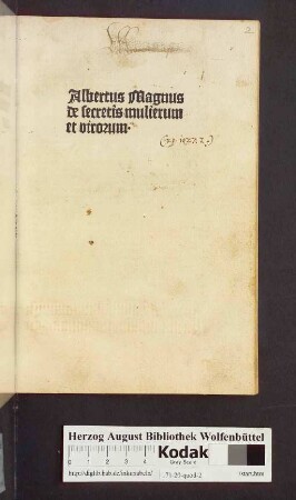 Albertus Magnus de secretis mulierum et virorum