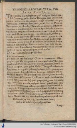 Theognidis Poetæ Vita, Per Eliam Vinetum.
