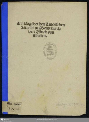 Ein klag über den Luterischen Brandt zu Mentz