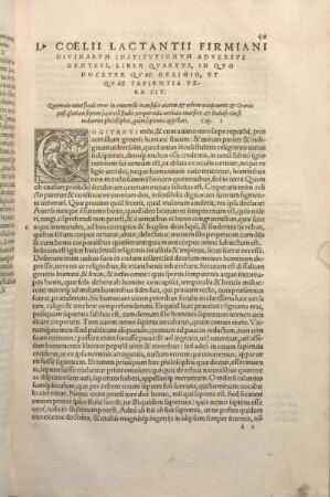 L. Coelii Lactantii Firmiani Divinarvm Institvtionvm Adversvs Genteis LIber Qvartvs, In Qvo Docetvr Qvae Religio, Et Qvae Sapientia Vera Sit.