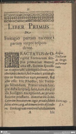 Liber Primus De Freitagio partim tacente … partim inepte respondente