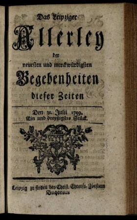 Den 31. Julii 1759. Ein und dreyßigstes Stück.