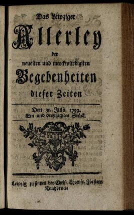 Den 31. Julii 1759. Ein und dreyßigstes Stück.